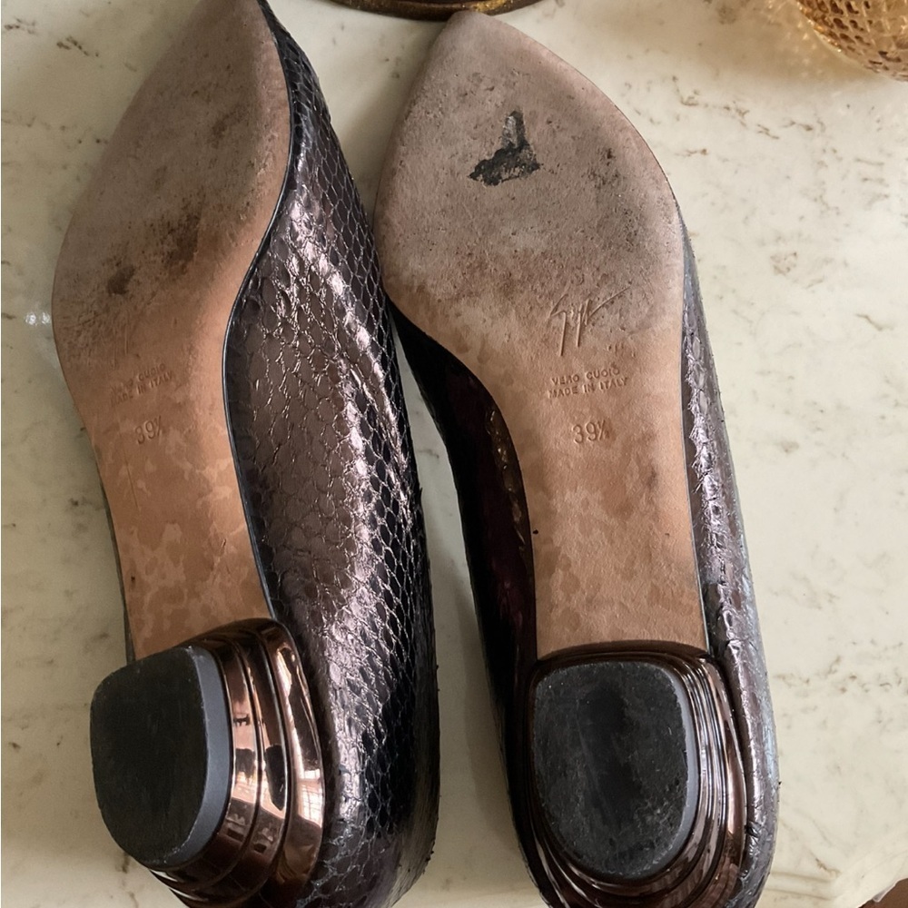 Giuseppe Zanotti Brown and Gold Snakeskin Flats - Picture 3 of 4